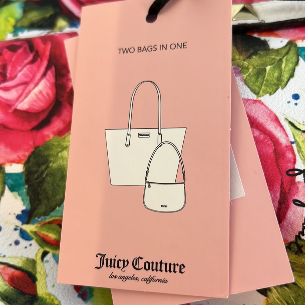 NWT JUICY COUTURE WHITE MULTI ROSE DAY TO DATE TOTE with 2 in 1 pull out pouch - Picture 4 of 4